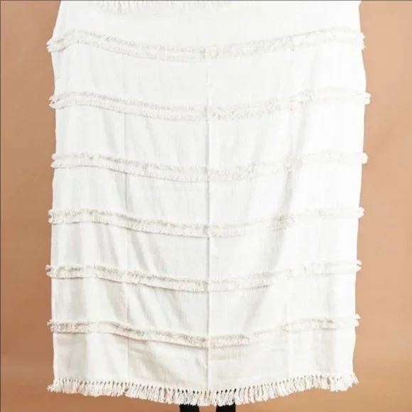 Uncommon James Textured Layered Fringe Throw in White, NEW